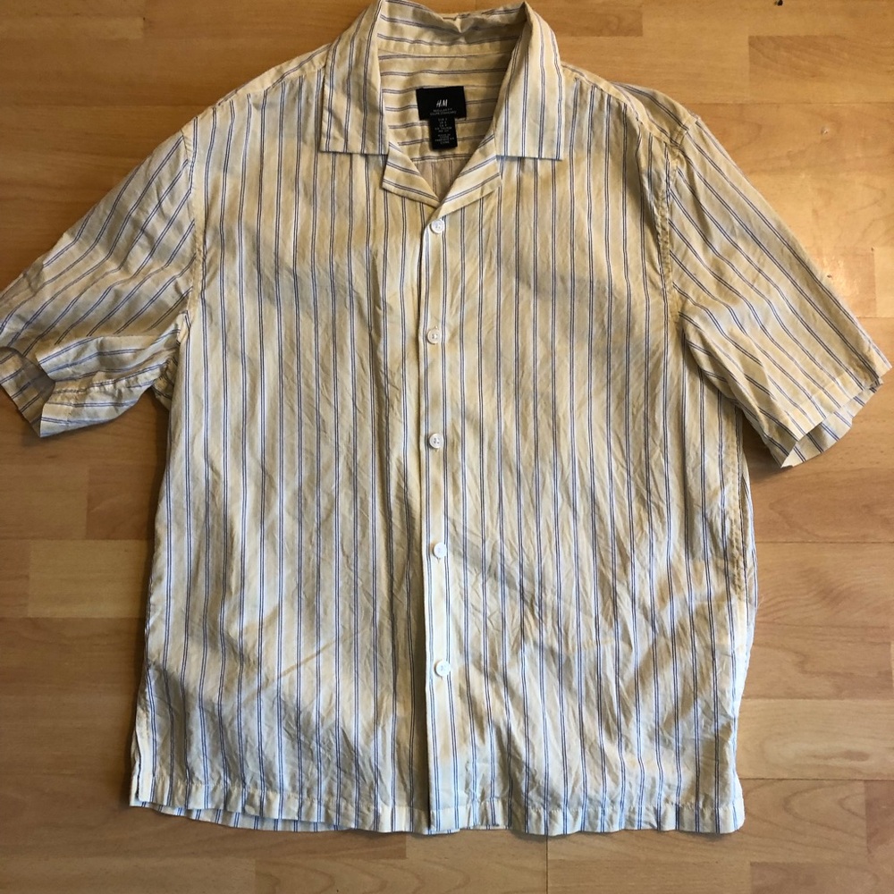 H&M Yellow and Navy Striped Men's Button-Down Shirt